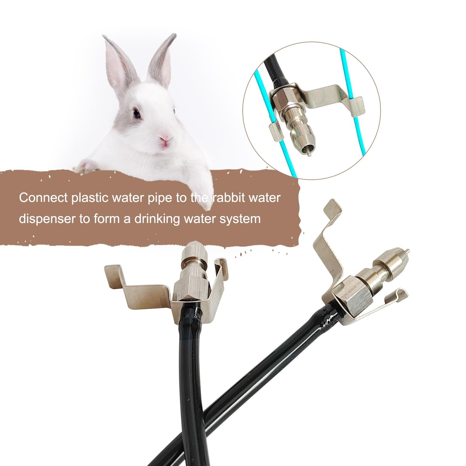 8pcs Stainless Steel Rabbit Watering Nipples with Cage Clips - Automatic System