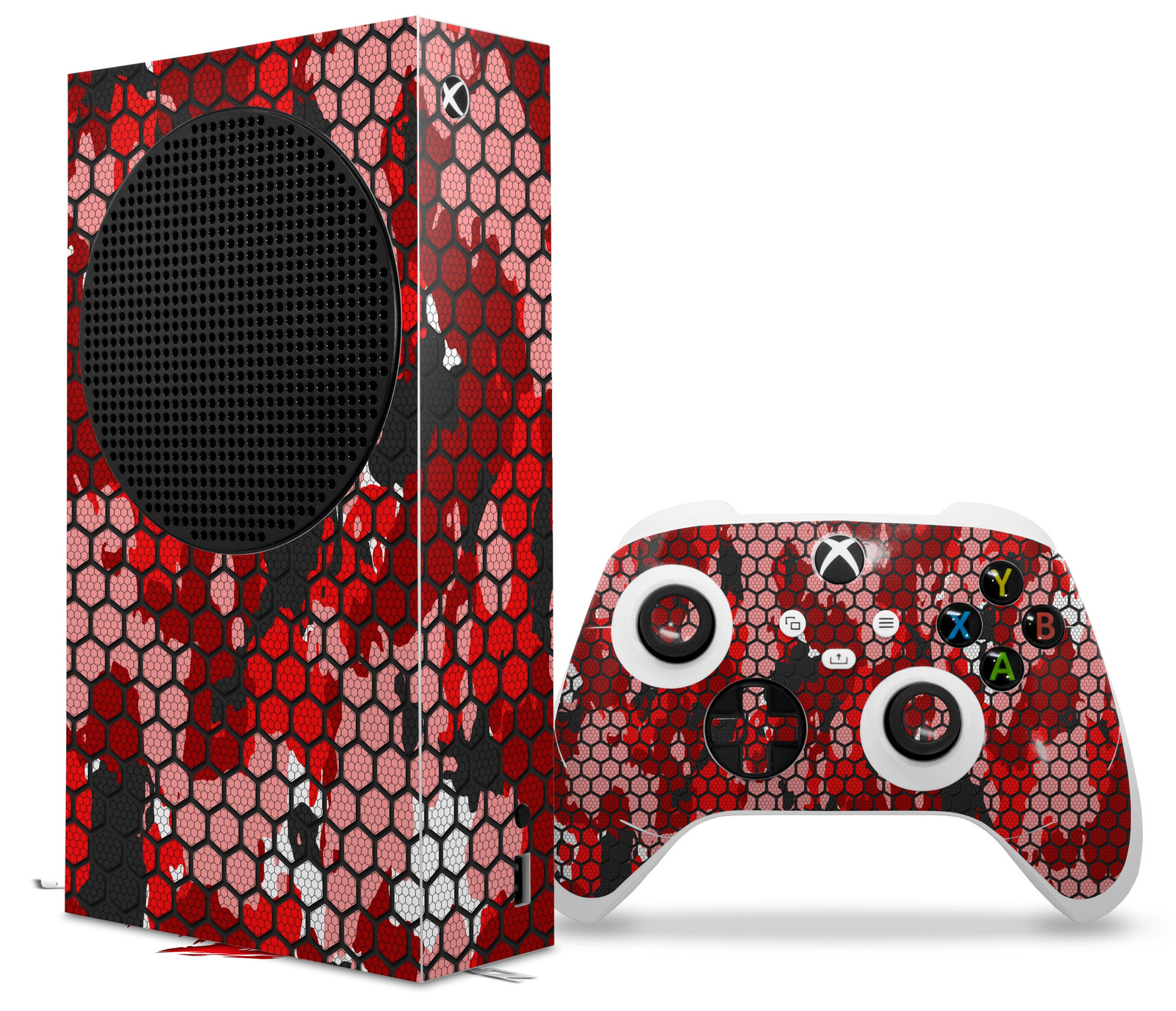 Skin Wrap for XBOX Series S Console Controller HEX Mesh Camo 01 Red Bright
