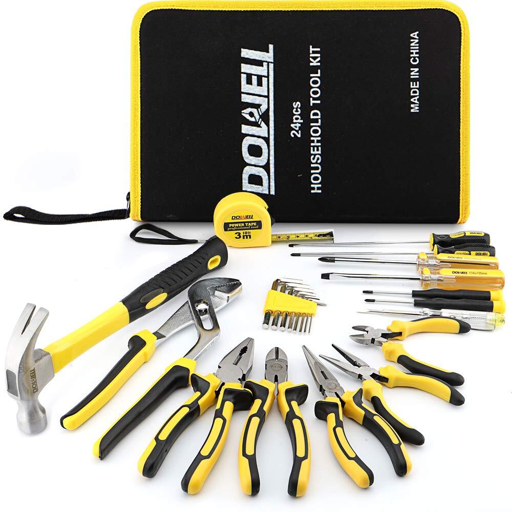 24 Pieces Homeowner Tool Set Home Repair Hand Tool Kit With Portable Tool Bag