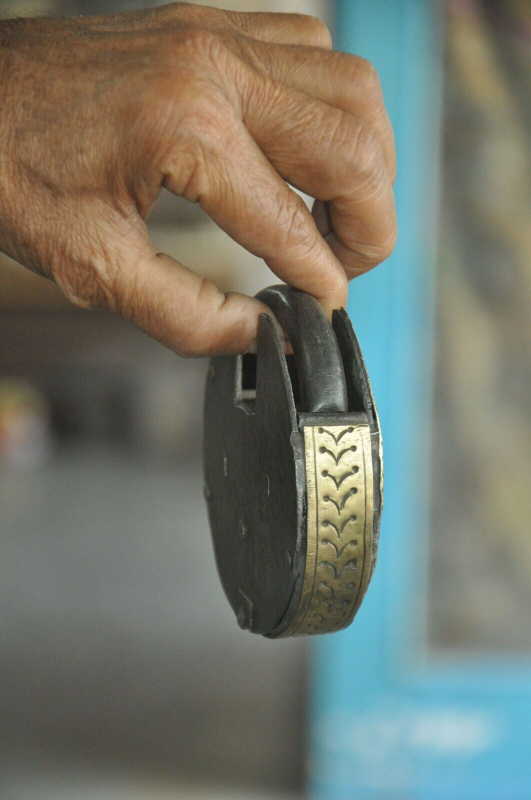 Vintage Iron Round Shape Brass Fitted Handcrafted Padlock