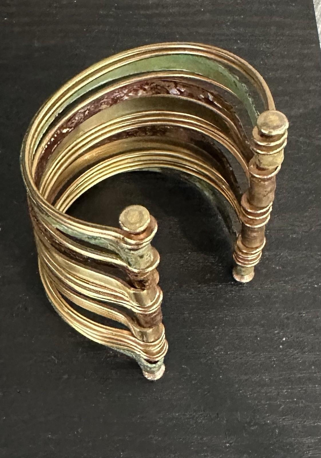 Brass Copper Multicolor Bangle Cuff Bracelet Greenish And Brown