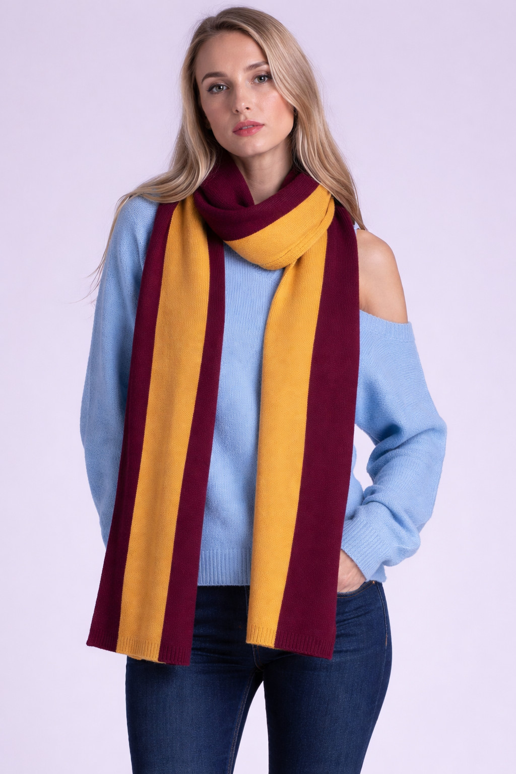 Minnie Rose Unisex 100% Cashmere Color Blocked Sport Scarf Crimson Tide/Gold NWT