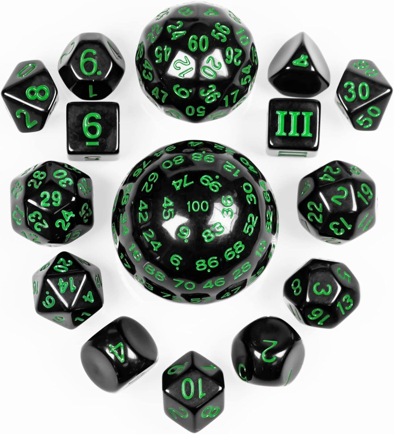 15 Pieces Complete Polyhedral DND Dice Set D3-D100 Spherical D&D Dice Set D100