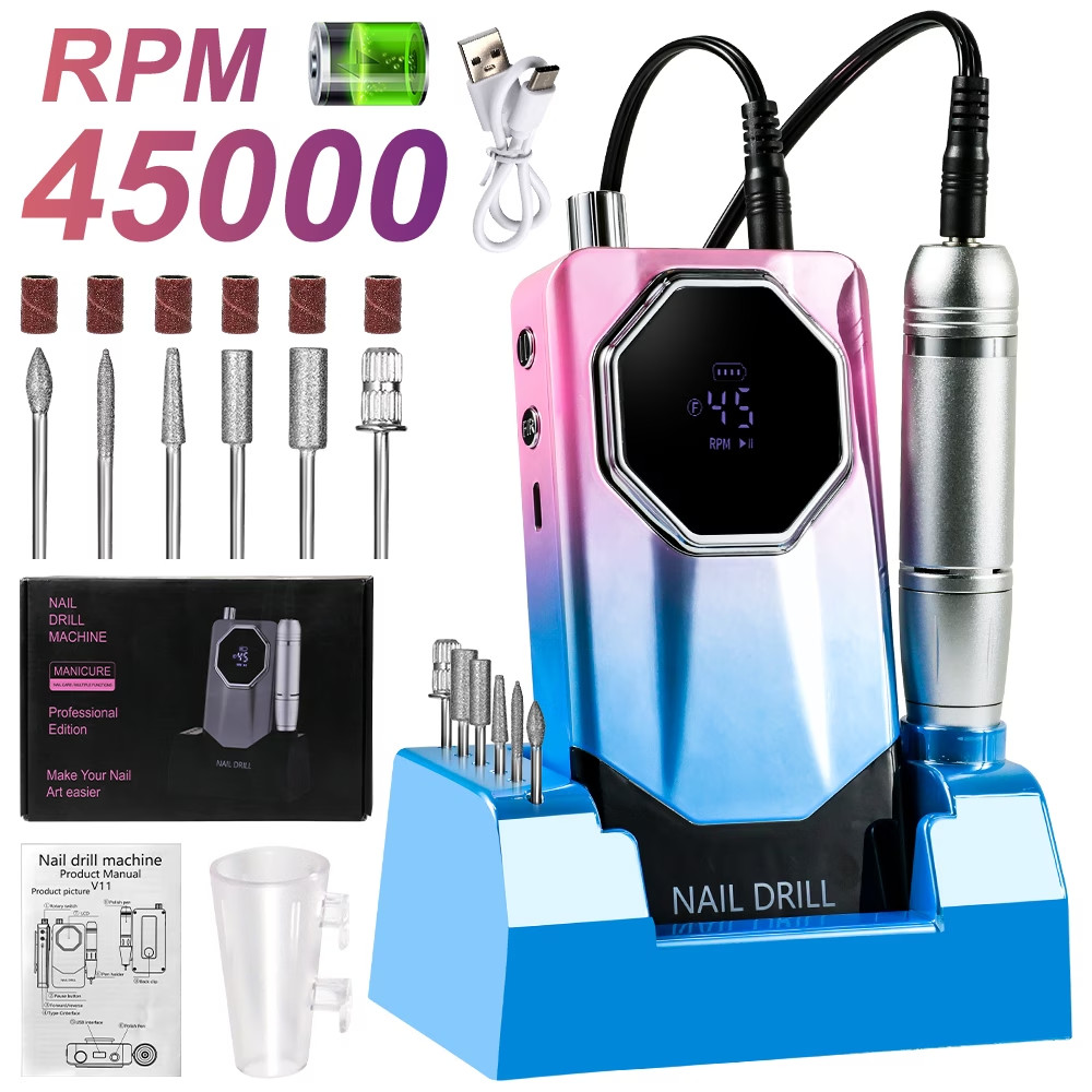 Professional Nail Drill 45000RPM Electric Manicure Pedicure Kit w/ Bits Stand