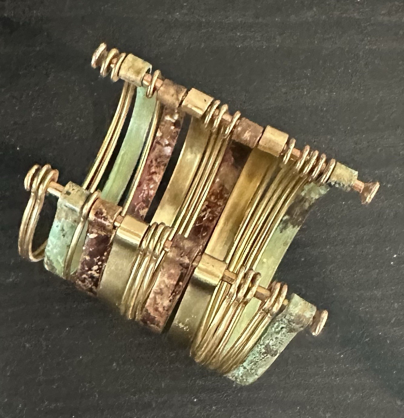 Brass Copper Multicolor Bangle Cuff Bracelet Greenish And Brown