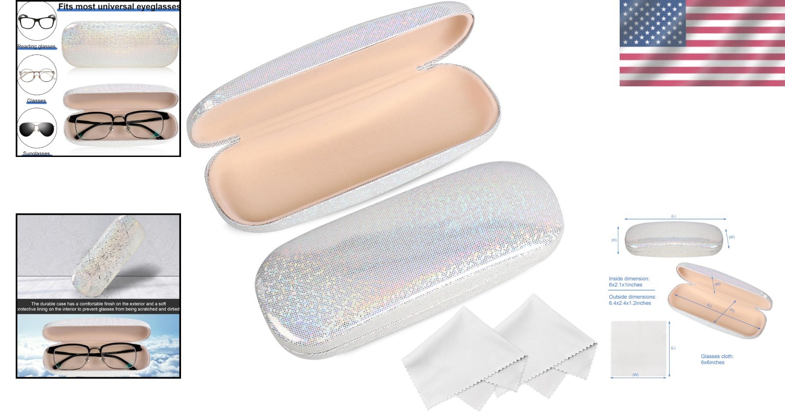 Compact Hard Shell Eyeglass Case Duo with Cleaning Cloths – Stylish & Protective