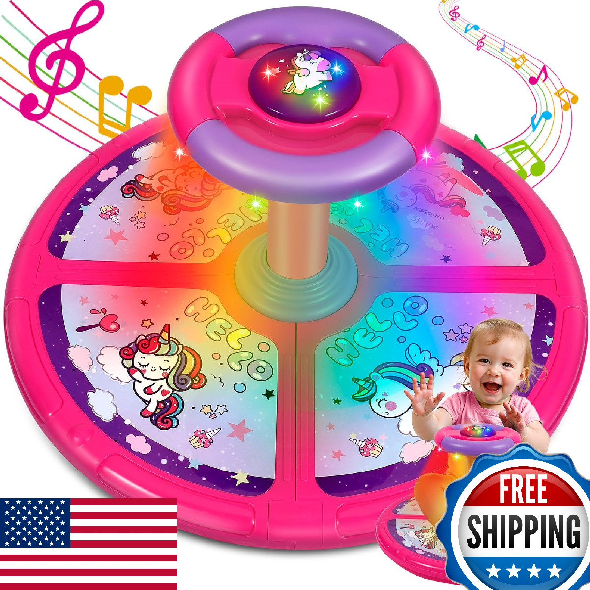 Sumapner Unicorn Sit and Spin Toys for Toddlers, Extra Large Size, Christmas Bir
