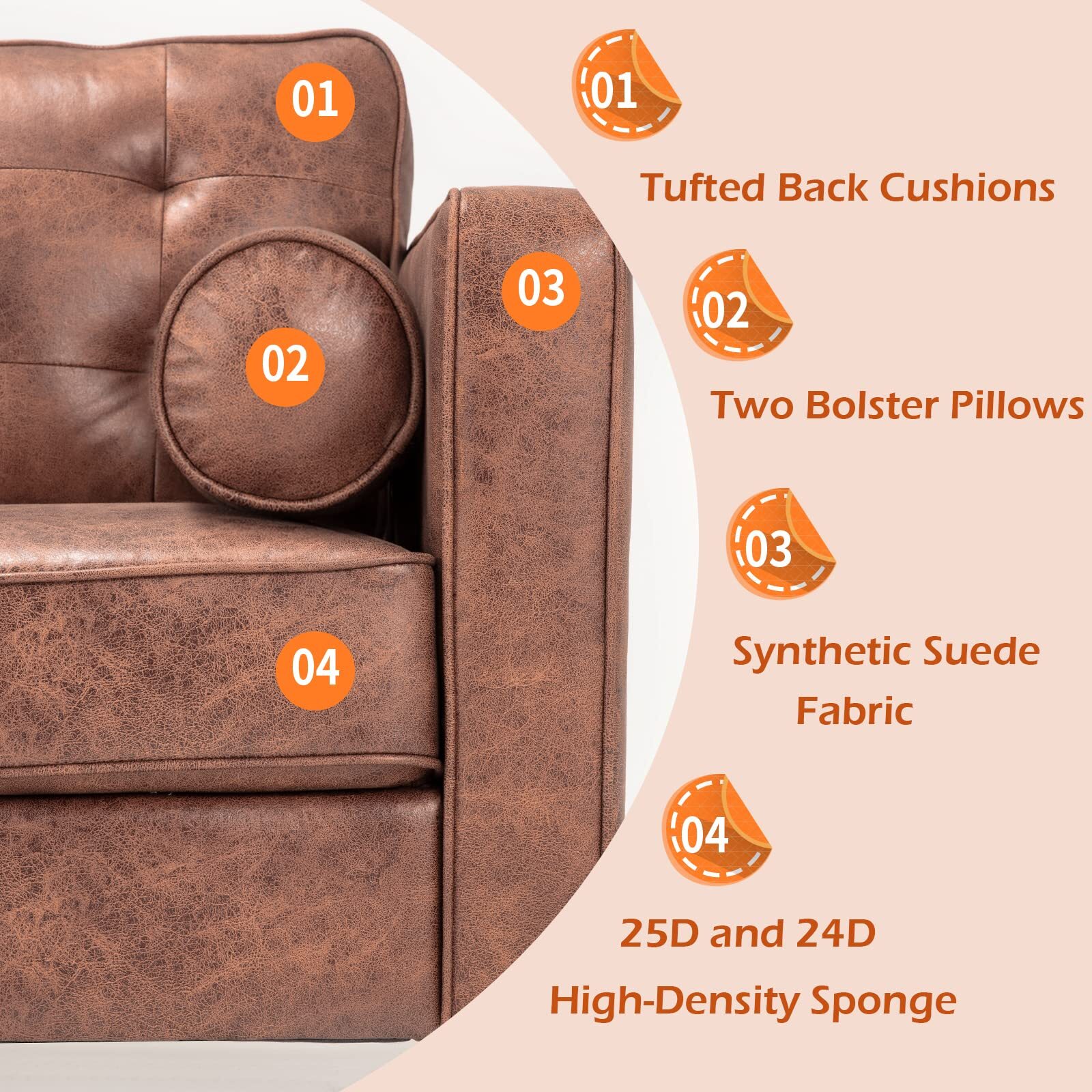 84.2'' Mid-Century Modern Sofa Comfy Sofa Couch With 2 Pillows for Living Room