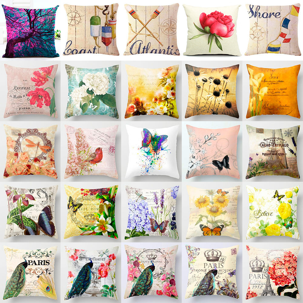18'' Vintage Flower Cotton Linen Throw Pillow Case Cushion Cover Home Decor