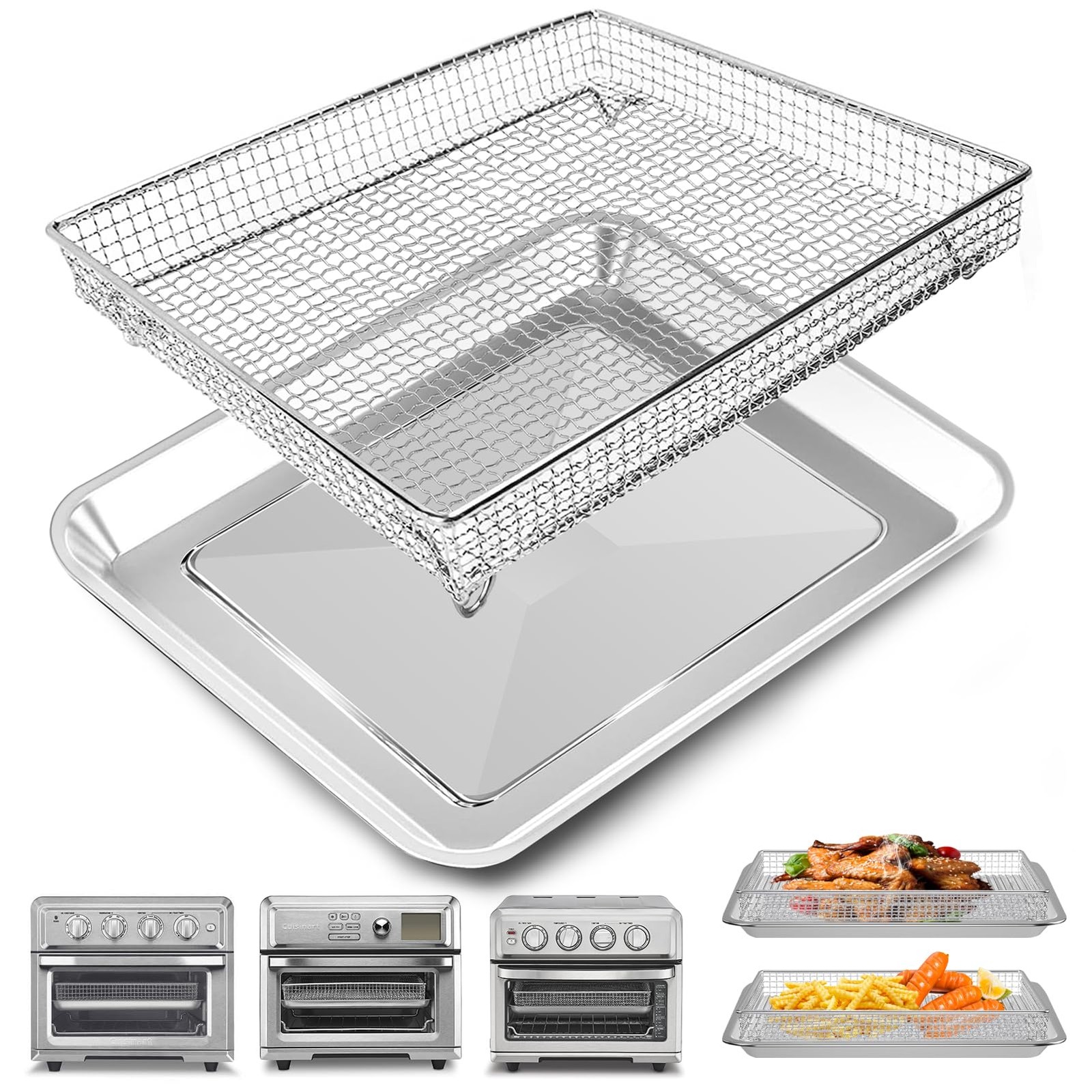 Air Fryer Basket Tray Replacement for For 1 Set and Basket, Silver