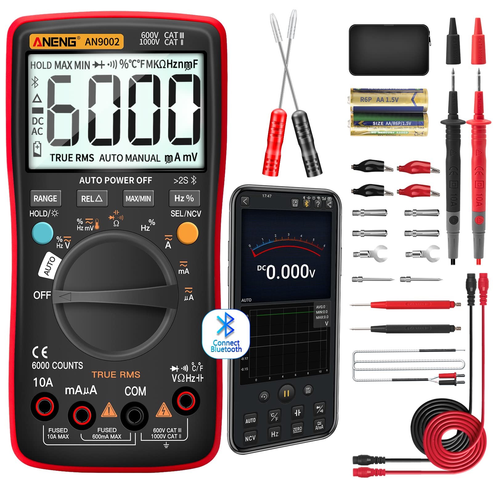 Bluetooth Multimeter Digital Tester Auto-ranging TRMS 6000 Counts Ohmmeter fo...