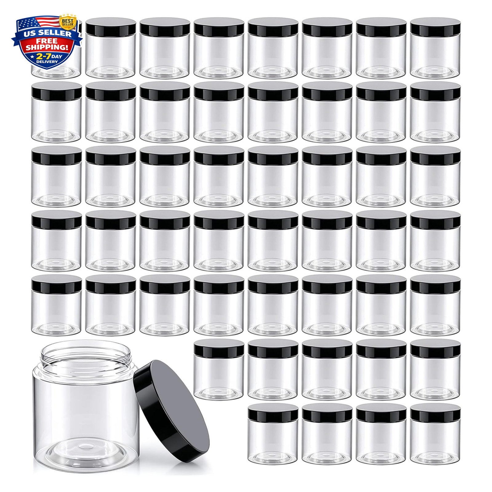 50 Pack 4 oz Clear Plastic Jars with Lids, Small Cosmetic Containers for
