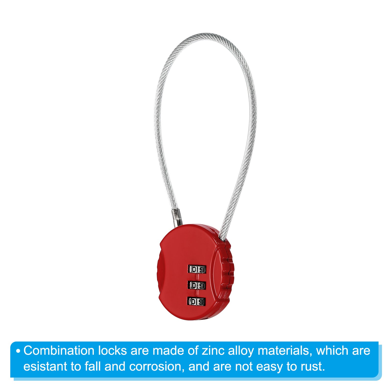 Small Combination Block 7.8", 1pc 3 Digit Luggage Lock, Red
