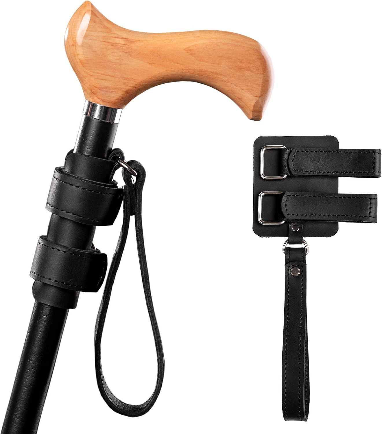 Universal Walking Stick Wrist Strap Leather - Black Handmade Walking Cane Cords