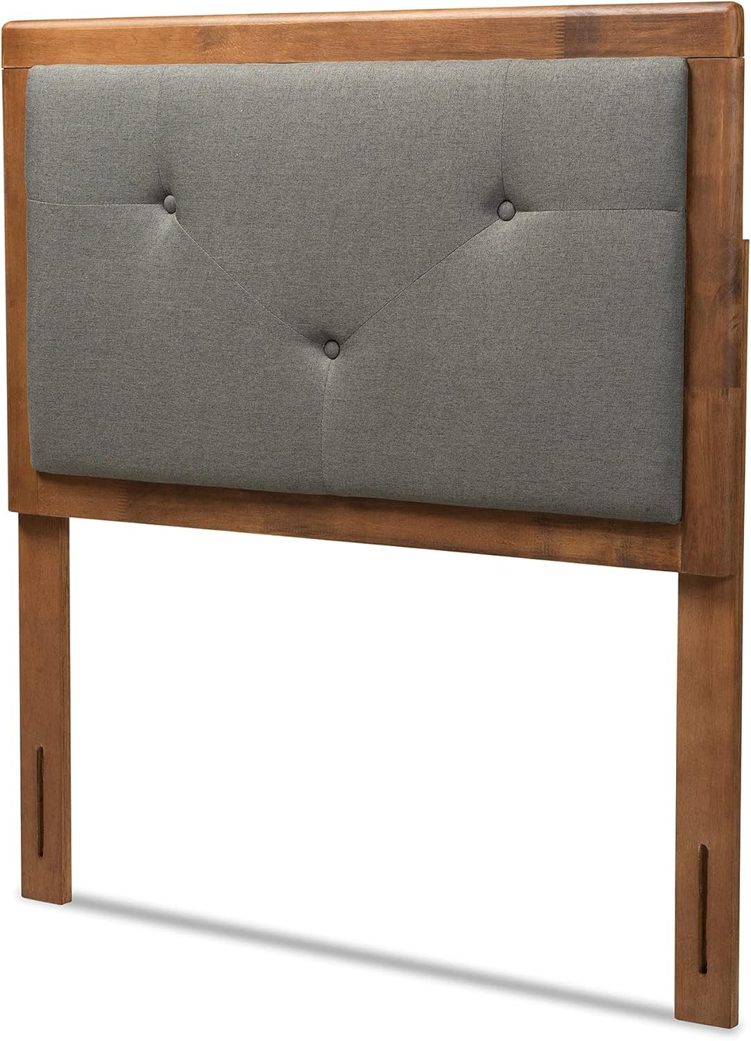 Modern Dark Grey Fabric Twin Headboard with Walnut Brown Finish