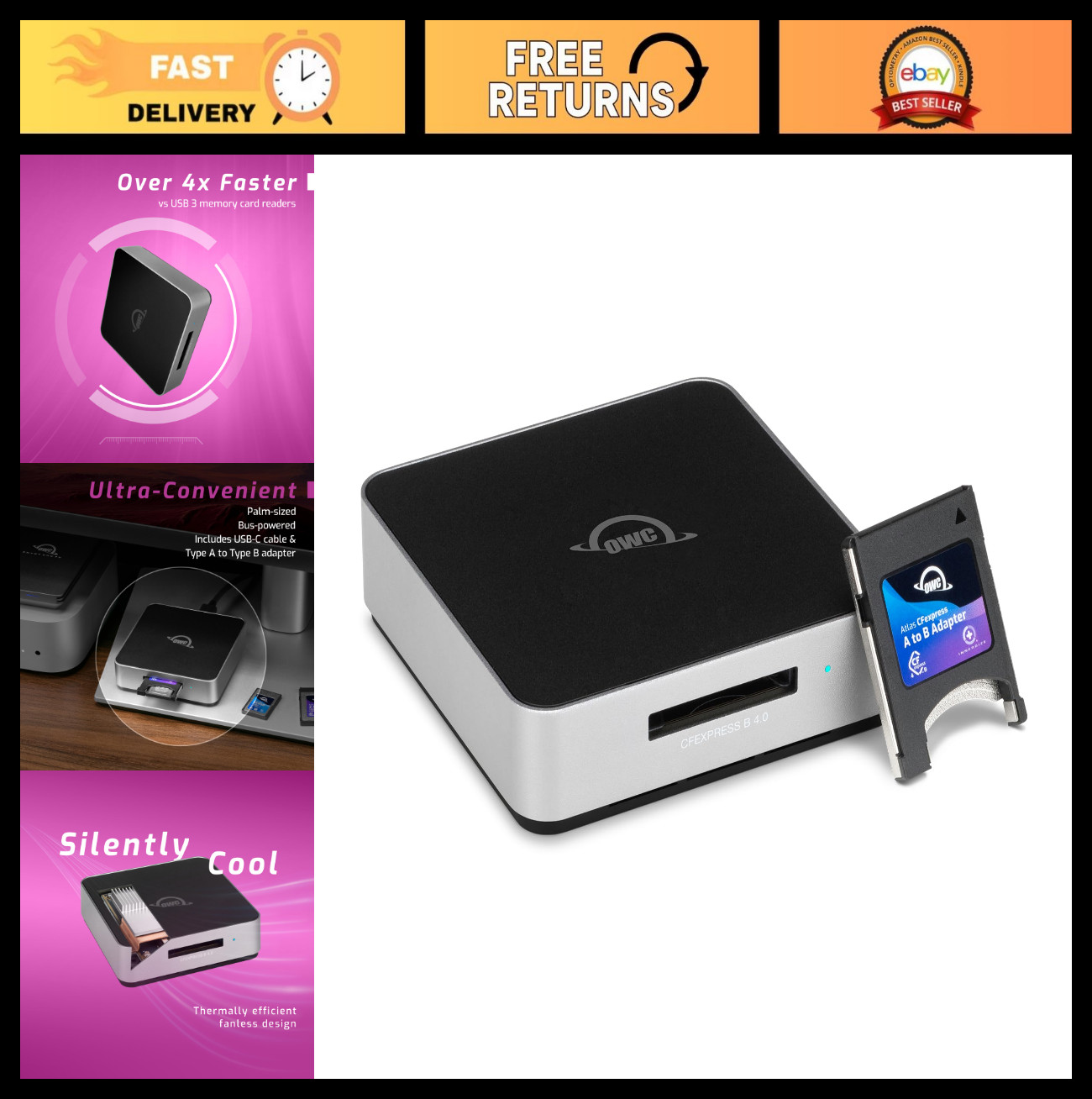 CFexpress Type B Card Reader USB4 40Gb/s - 5000MB/s Speed, Type A Adapter Includ