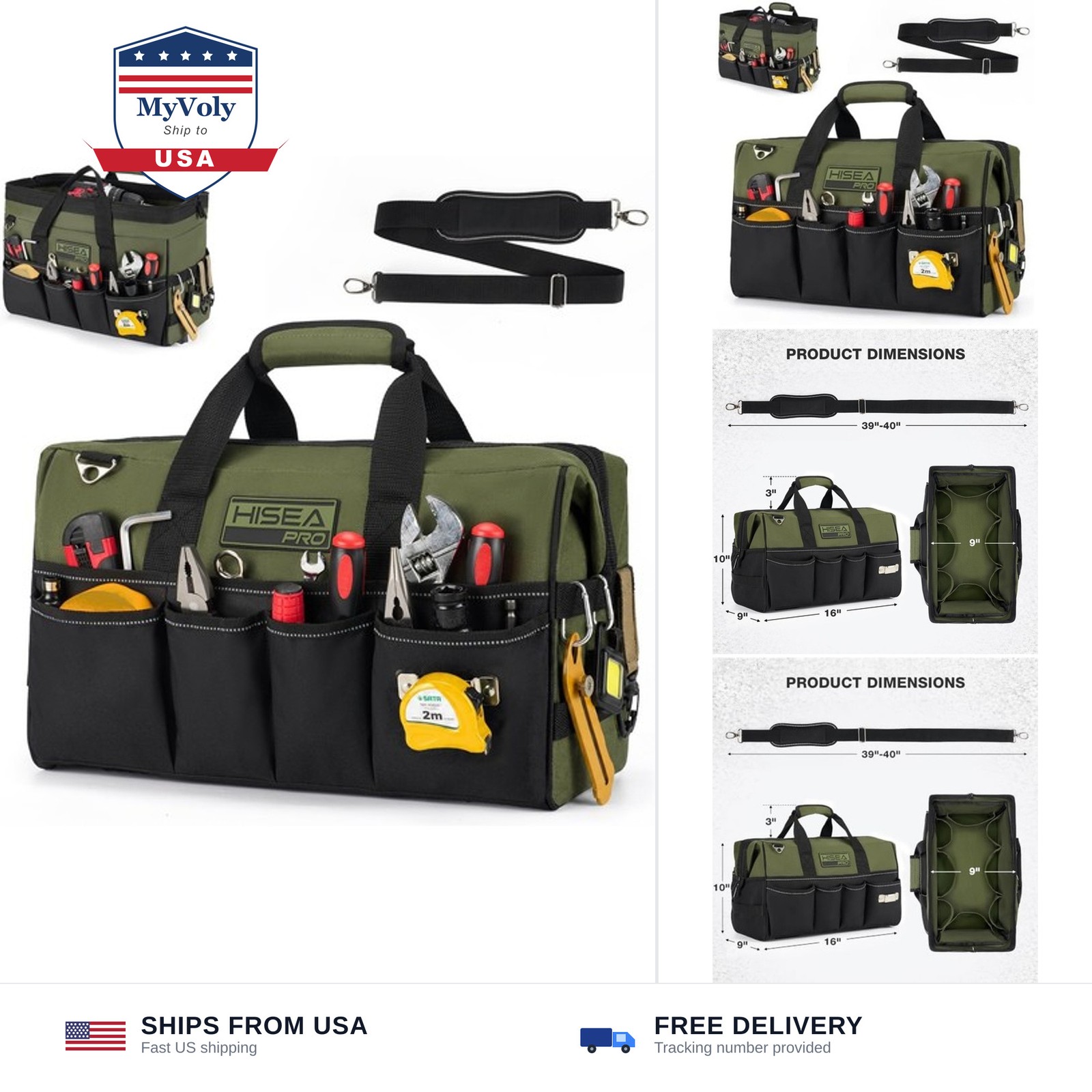HISEA Heavy Duty Tool Bag 20 Pockets, 16-Inch Portable Tool Box Organizer | W...