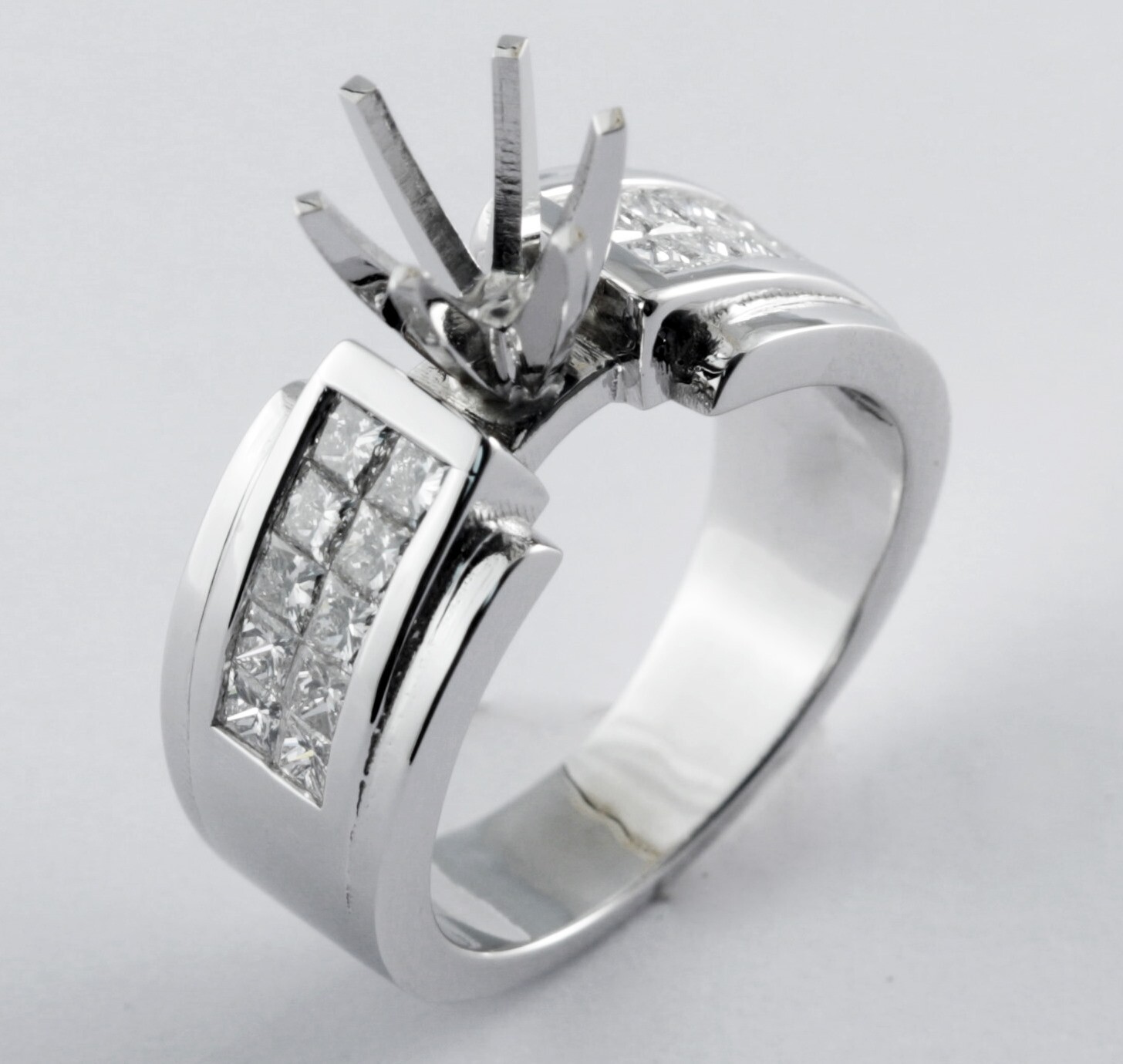1.00 Ct Princess Cut Diamond Semi Mount Engagement Ring Platinum 950 F-G VS1-VS2