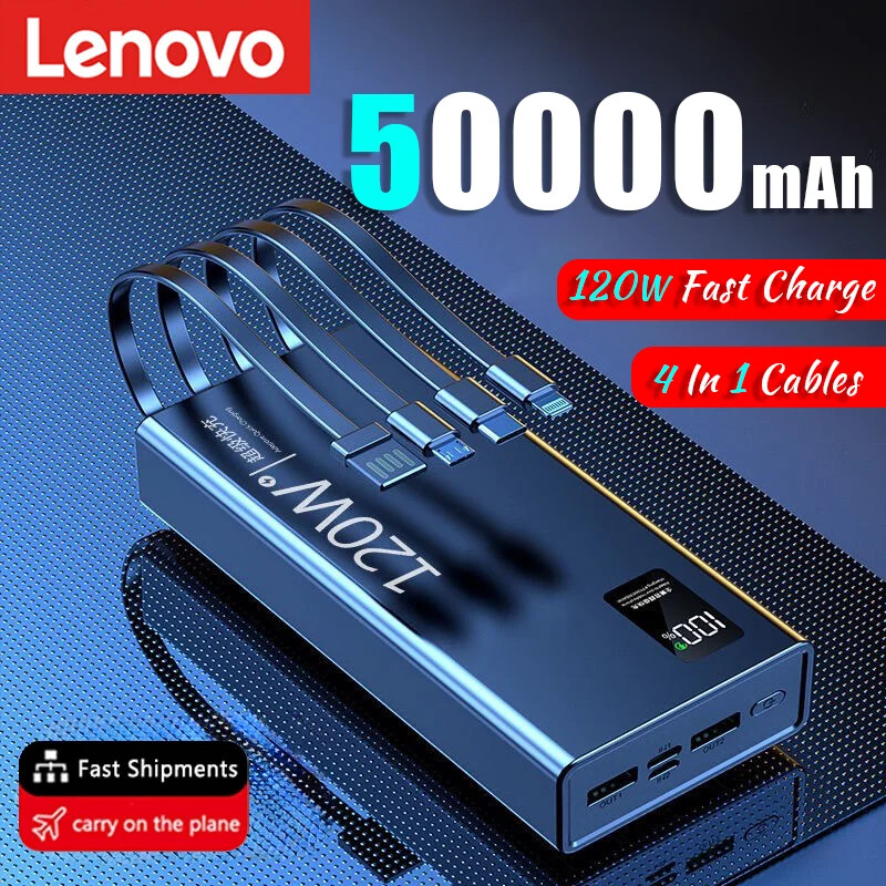 Lenovo 50000mAh High Capacity Power Bank 4 in 1 120W Fast Charging Powerbank ...