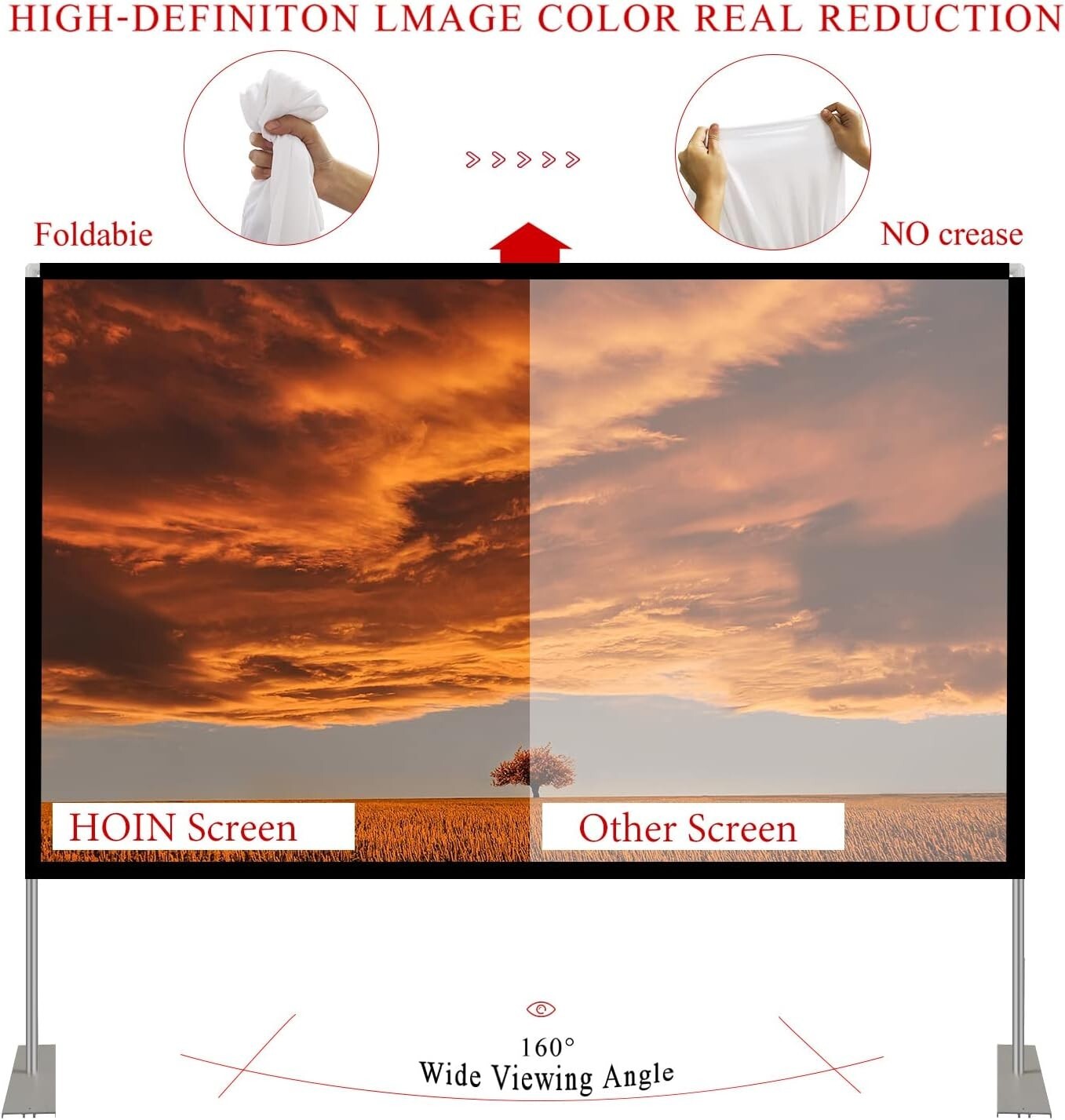 Durable 100-Inch Fast-Folding Projector Screen with Sturdy Stand - Movie Ready