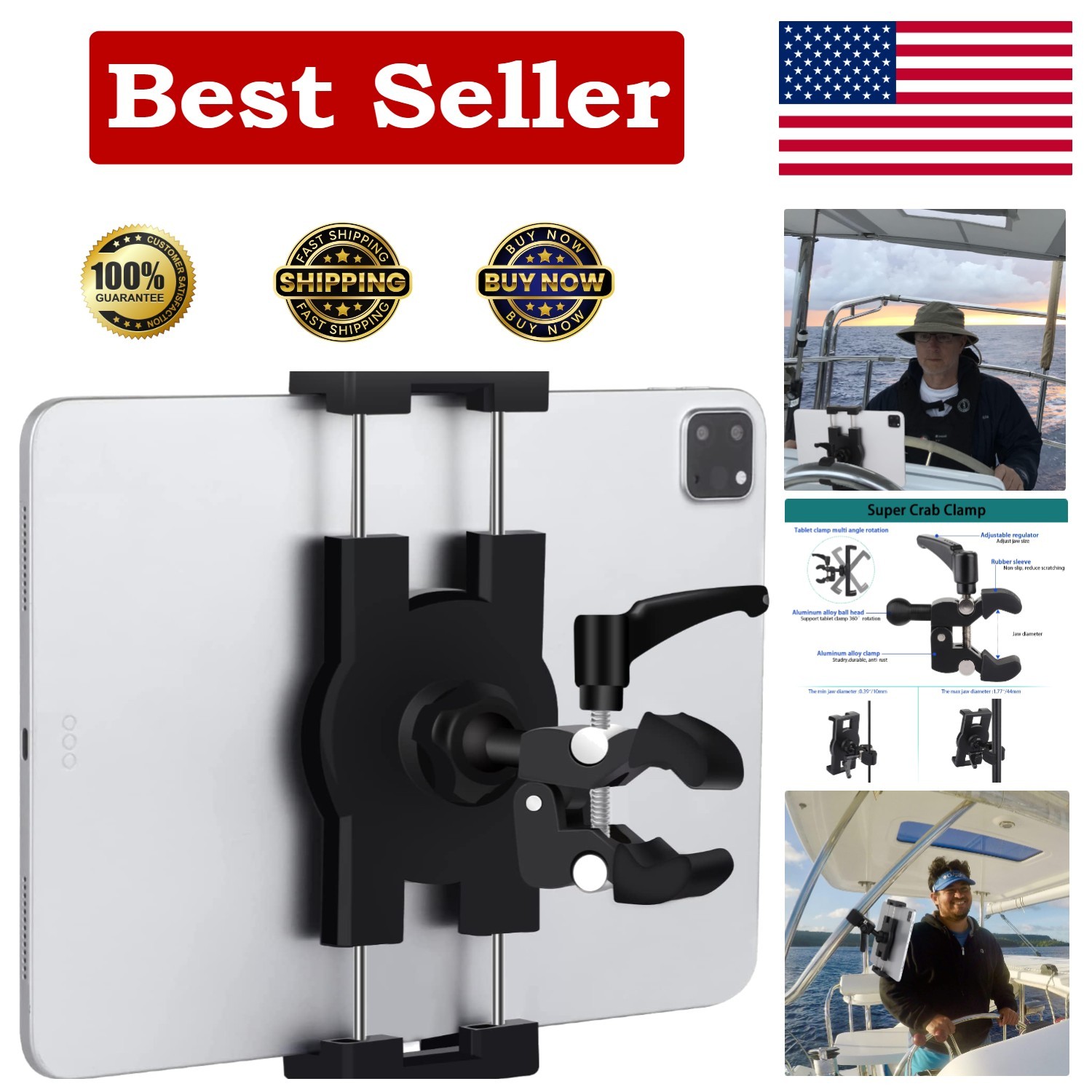 Versatile Boat Tablet Holder for Navigation and Entertainment - 360° Adjustments