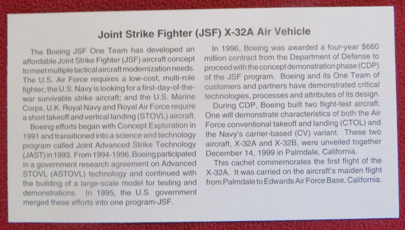 Joint Strike Fighter JSF X-32A First Flight Promotional Packet (01)