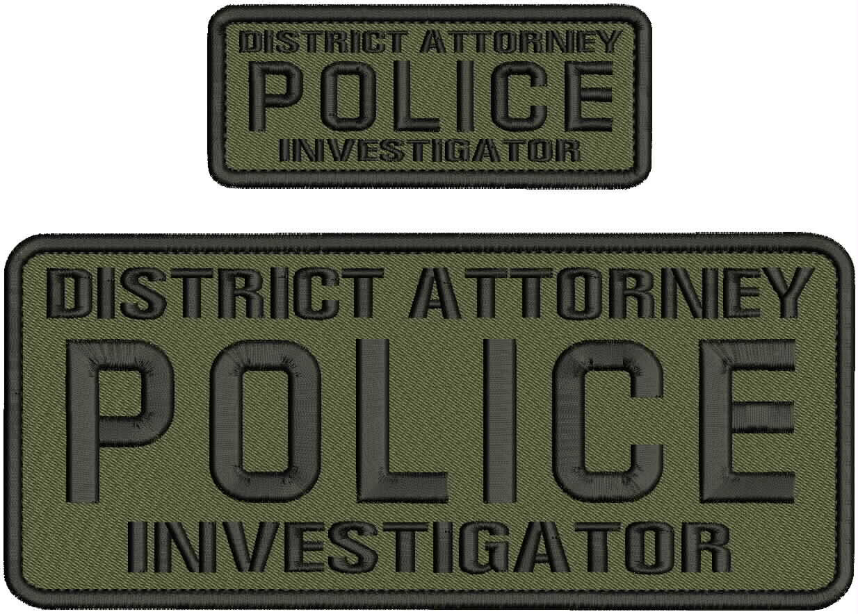 DISTRICT ATTORNEY POLICE INVESTIGATOR EMB PATCH 10X4 &5X2 HOOK ON BACK BLK RANGE