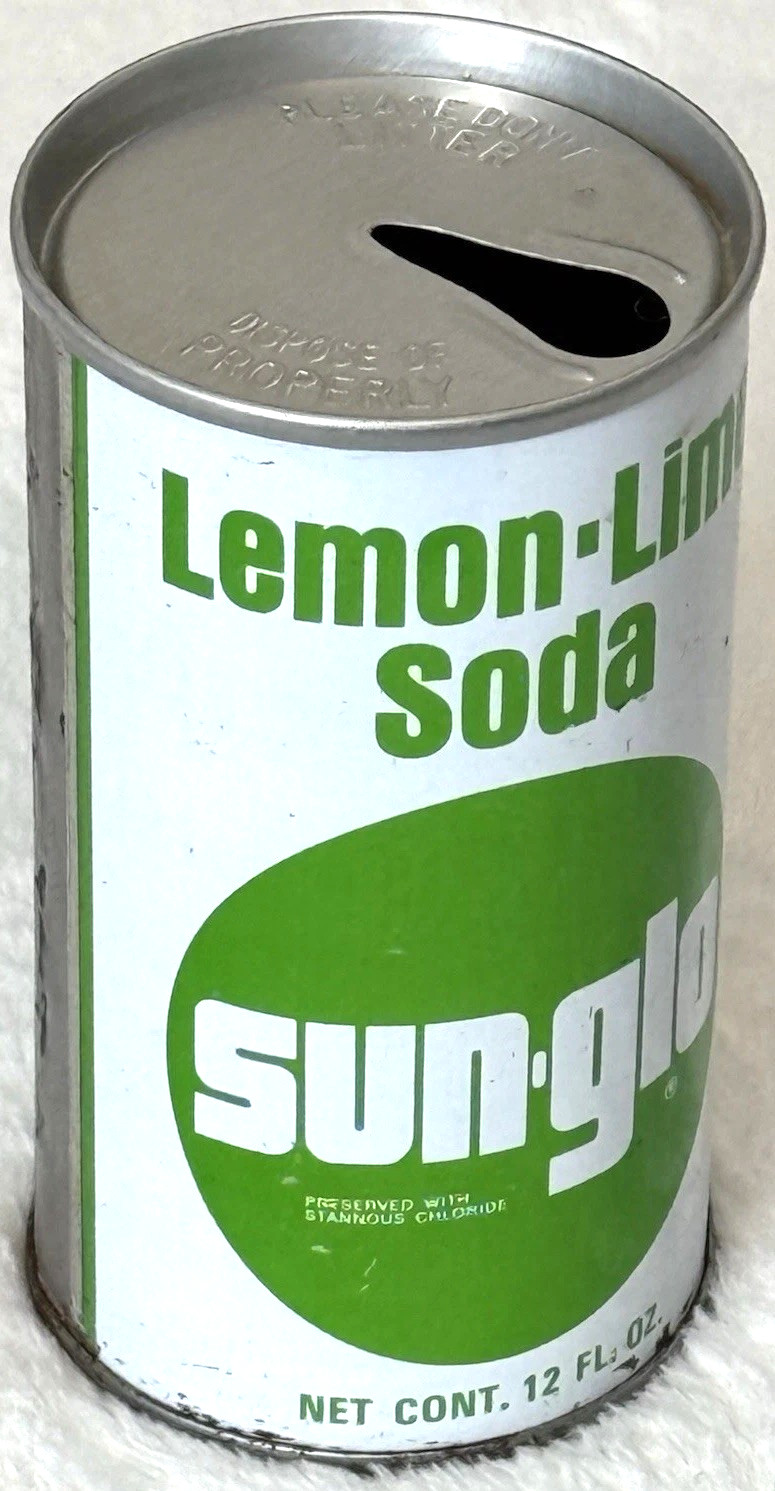 Vintage 1970’s Brooks Sun-Glo-Lemon🍋🍋‍🟩 Lime-12 oz-Steel Soda-Pop Can-Empty