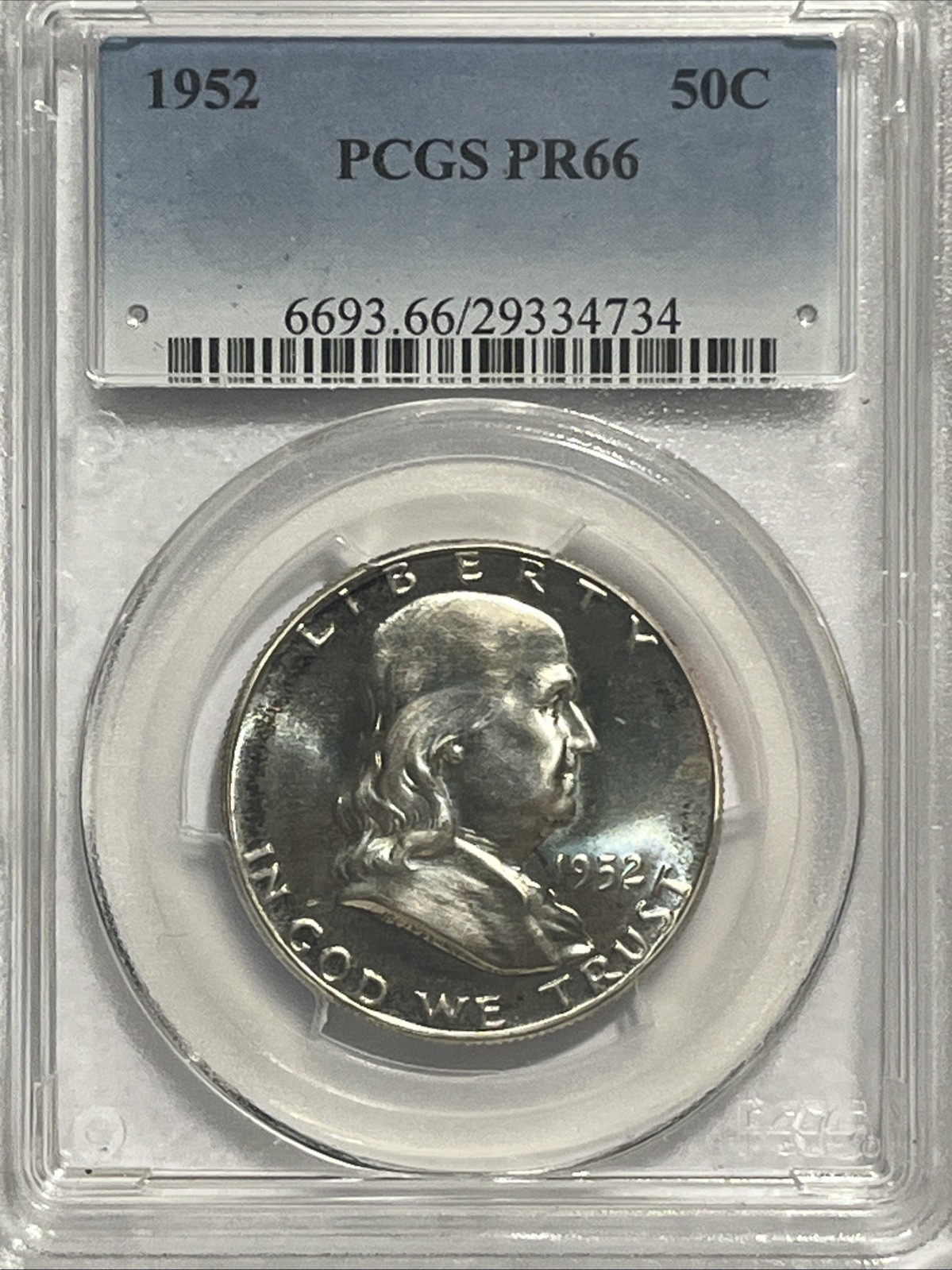 1952-P Philadelphia Franklin Half Dollar, PCGS PR66 US 50c Silver Coin, Toned