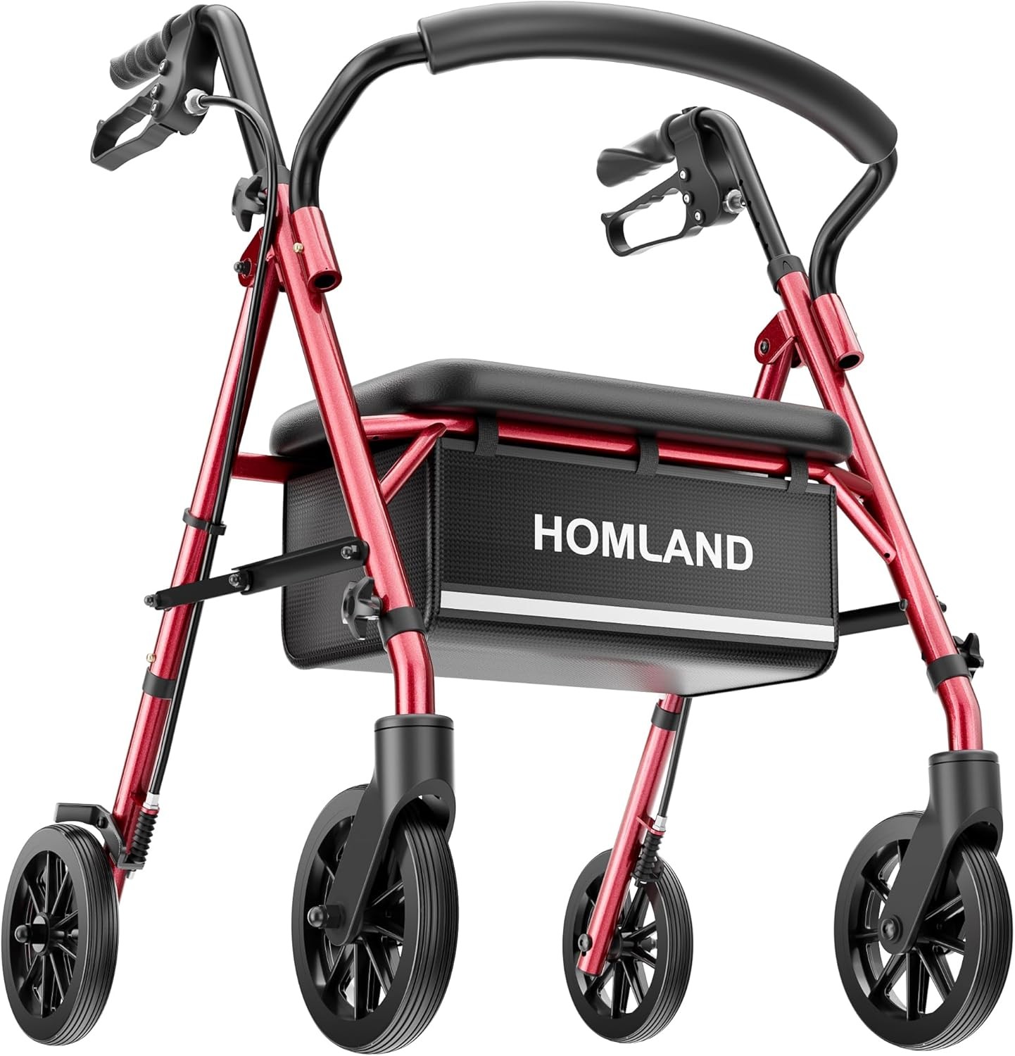 Lightweight Rollator Walker with Seat 4 Wheels Adjustable Height 300lbs Red
