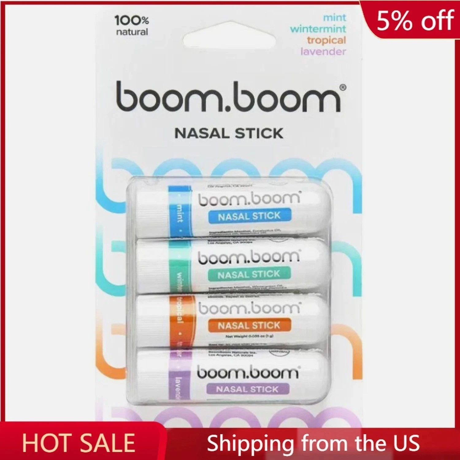 Boom Boom Nasal Sticks Variety Set - 4 Pack | Portable Aromatherapy Nasal Inhale