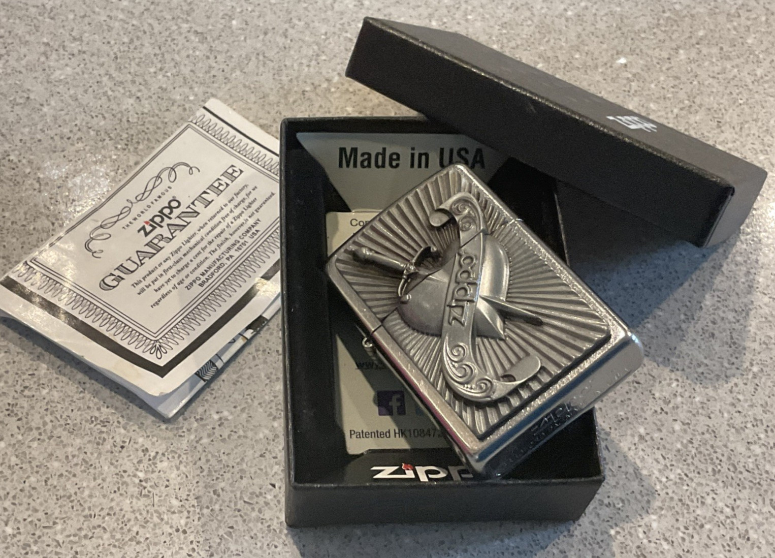 Genuine Brand New 2014 ZIPPO Lighter Rare LOVEHEART & SWORD Emblem Street Chrome