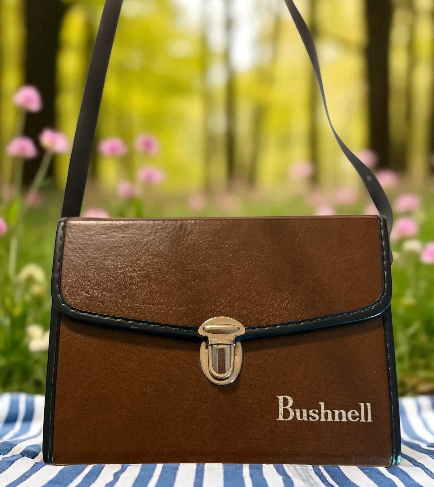 Vintage Bushnell Hard Shell Binocular Case Brown Faux Leather Shoulder Bag Japan