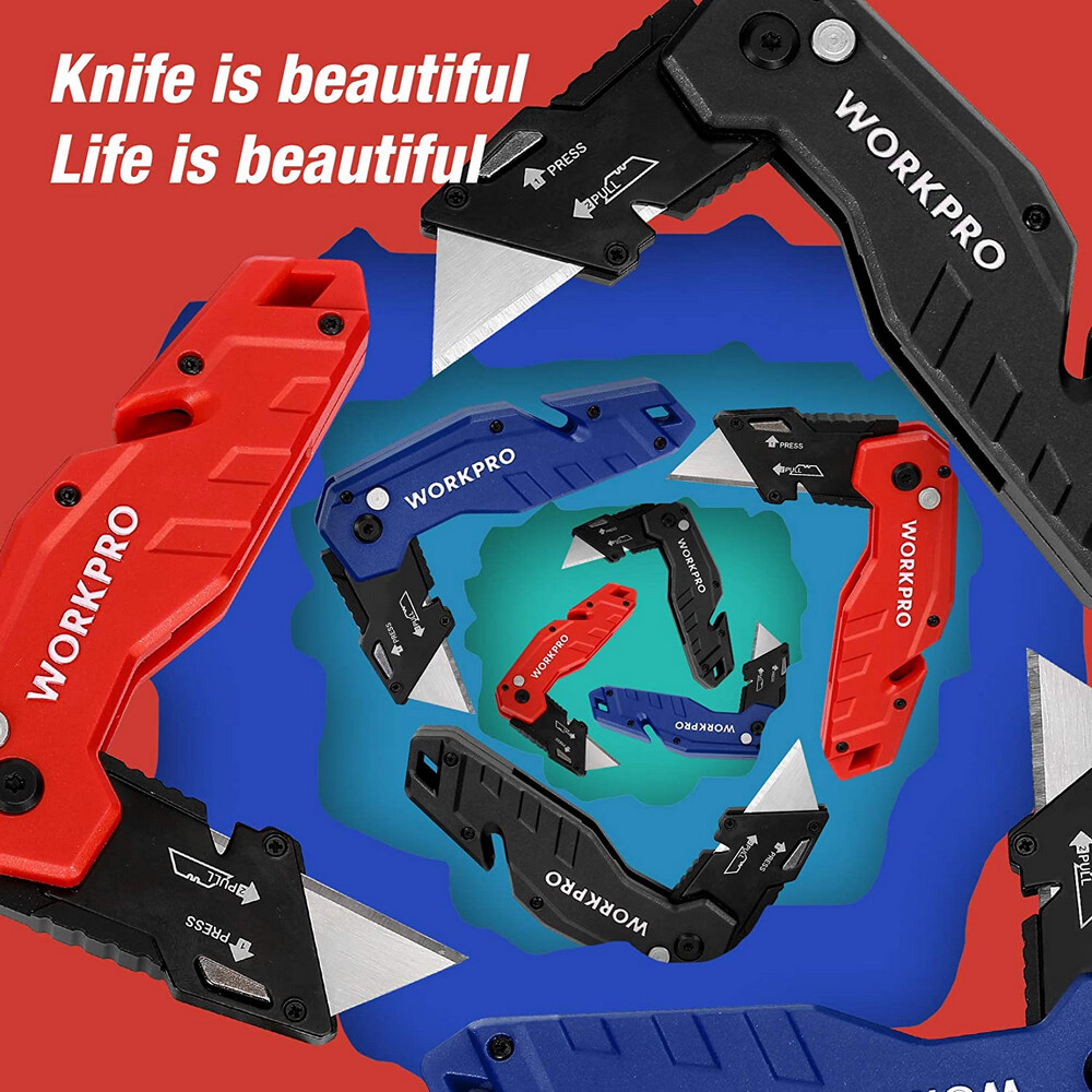 WORKPRO Folding Utility Knife Quick Change Blade Utility Cutter With 10PC Blades