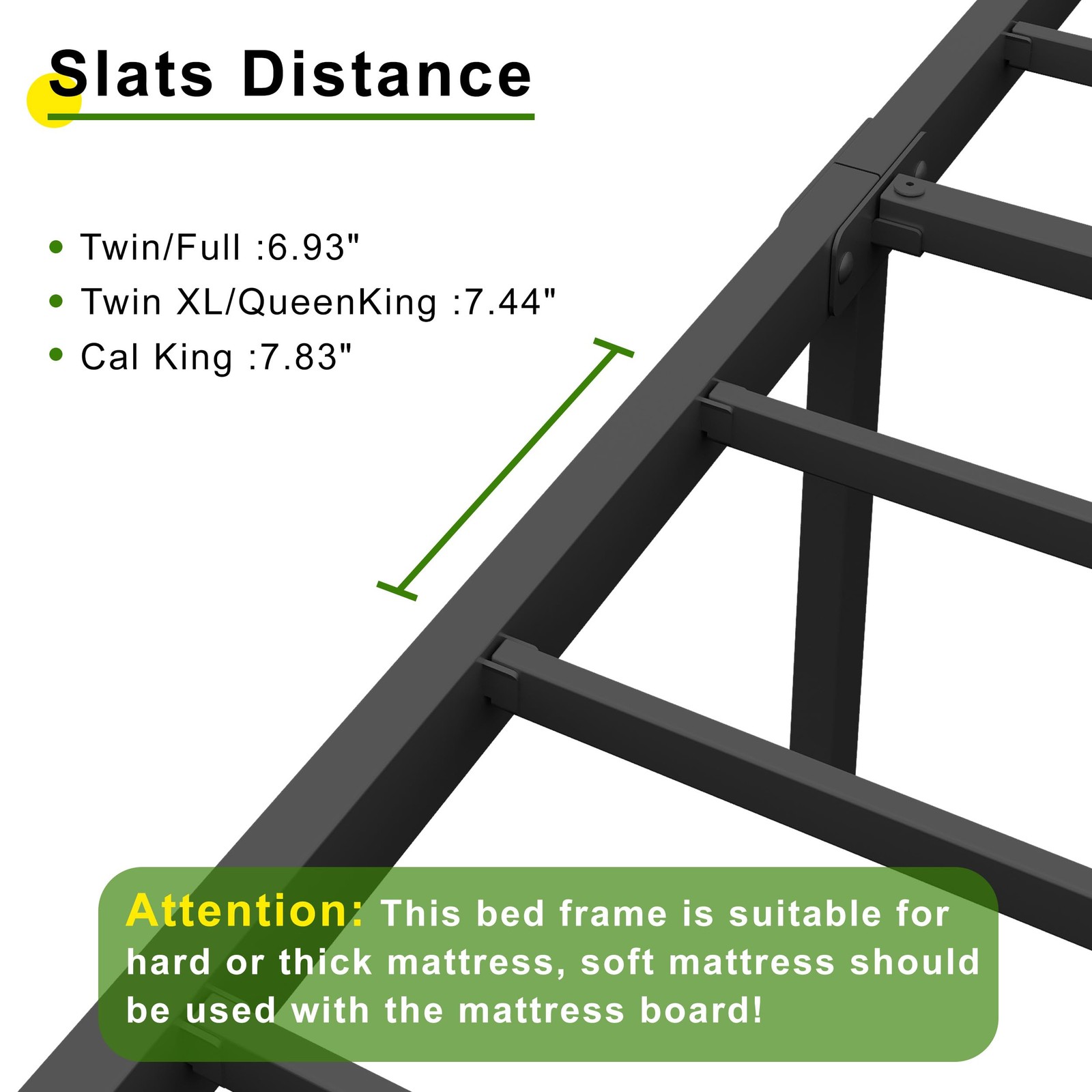 Queen Bed Frame, 18 Inch Metal Platform, No Box Spring, Storage, Black