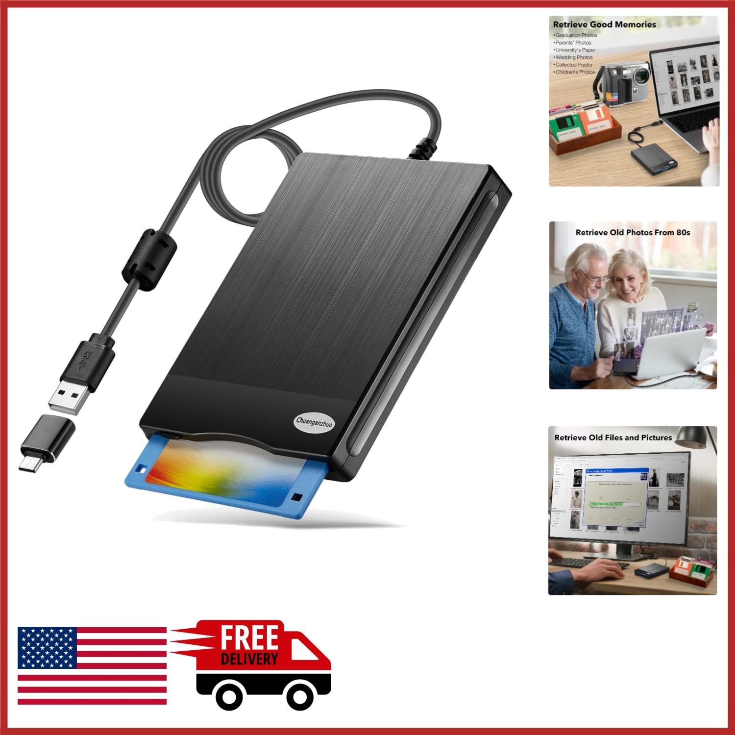 3.5 Inch USB Floppy Disk Reader for PC and Laptop - Portable External Drive