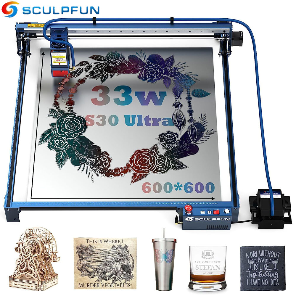 SCULPFUN S30 Ultra 33W Laser Engraver w/ Air Assist Kit for Wood Metal etc Y2U0