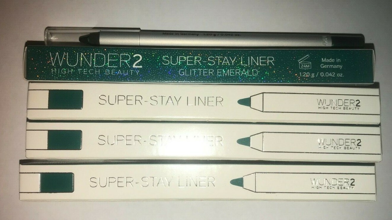 LOT OF 4 WUNDER 2 SUPER STAY LINER GLITTER EMERALD 0.042oz EACH NEW IN PACKAGE