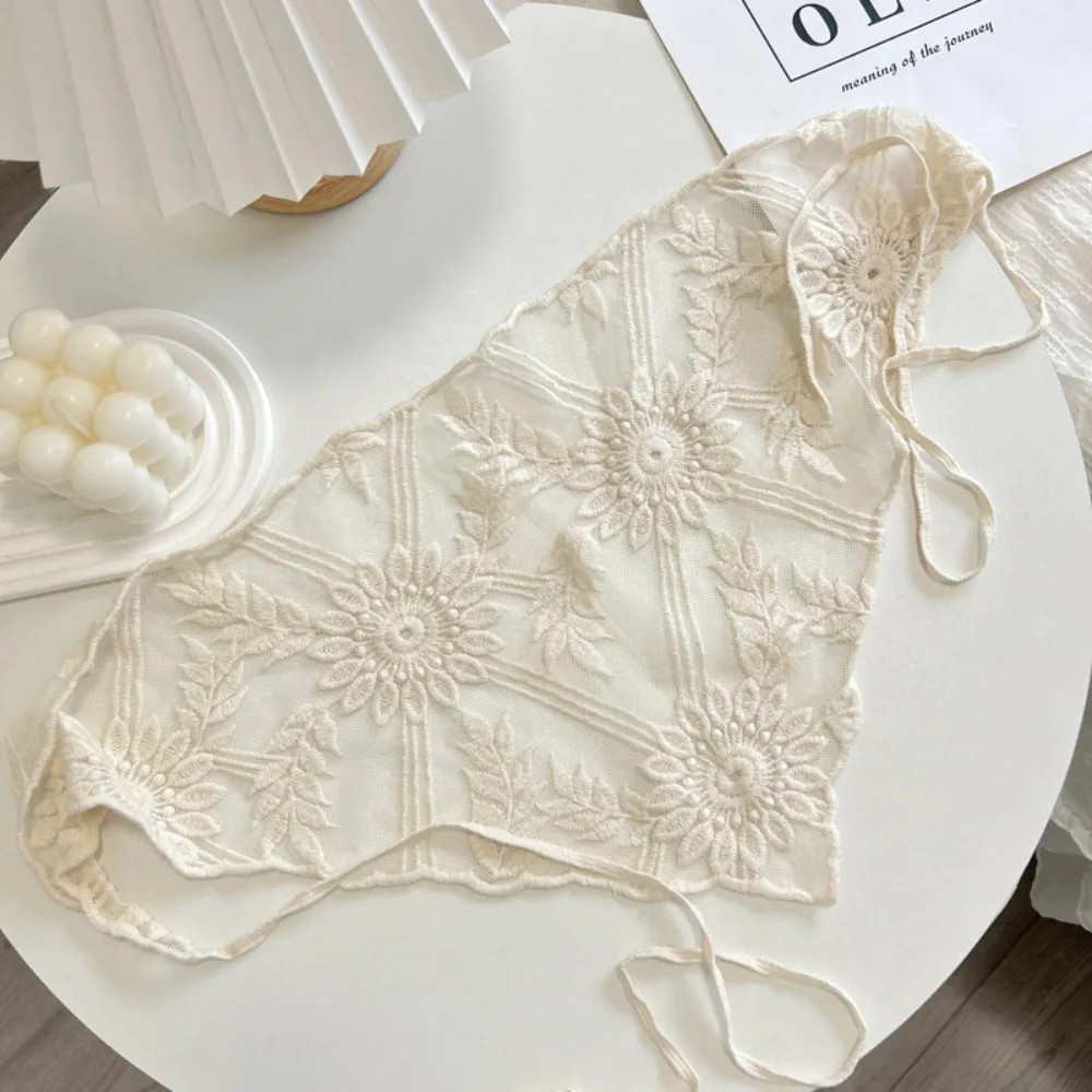 Fashion Hollow Out Lace Scarf Triangular Embroidery Foulard Bandana French Farm