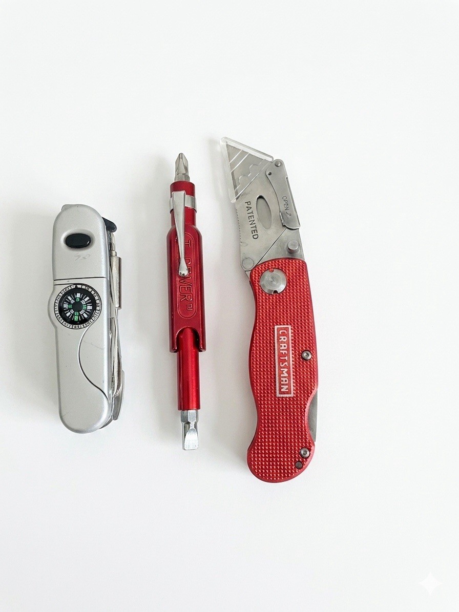 Set of 3 Tools Includes Craftmans Lockback Utility Knife with Leather Sheath