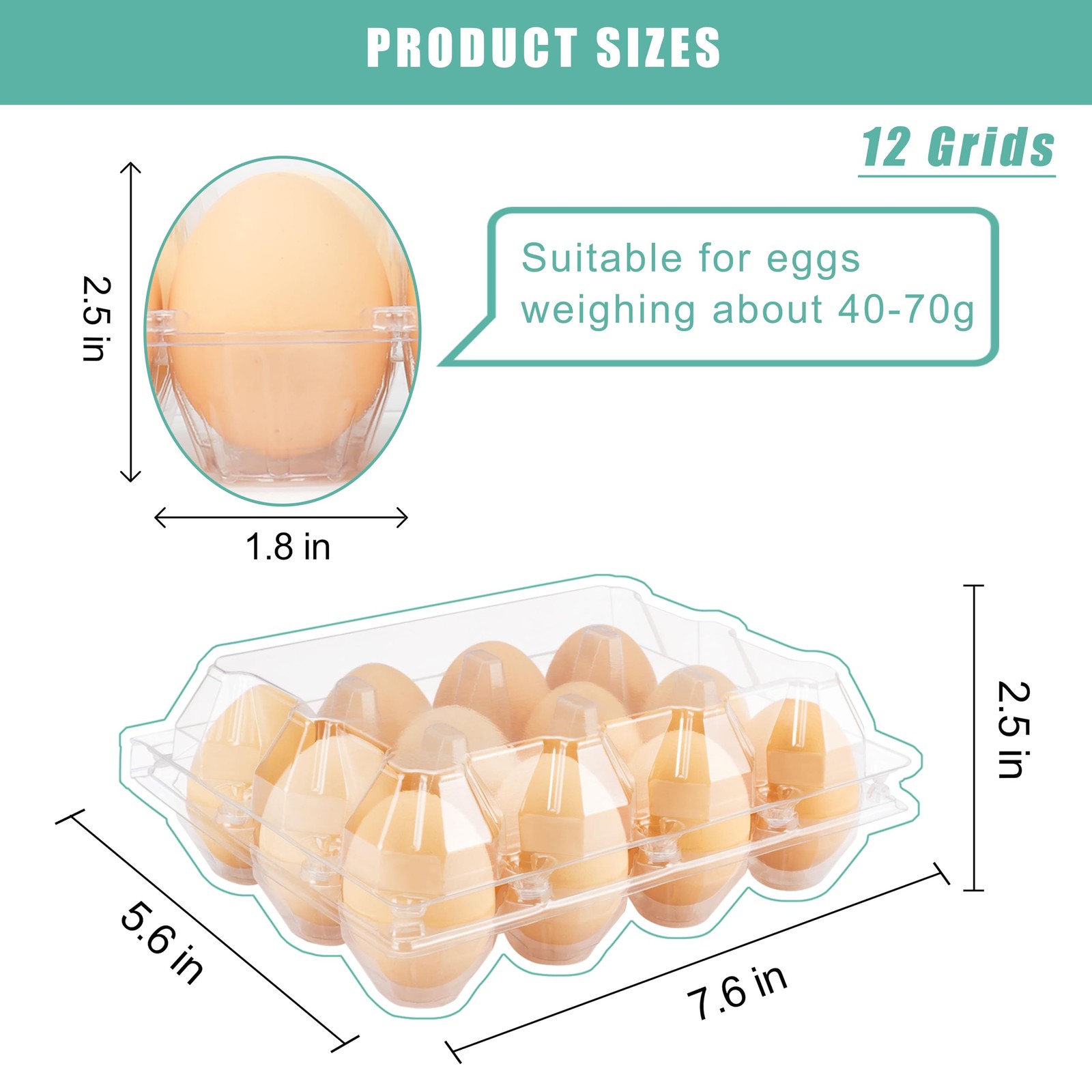 100 Packs Egg Cartons Cheap Bulk Plastic for 12 Eggs Clear Egg Cartons