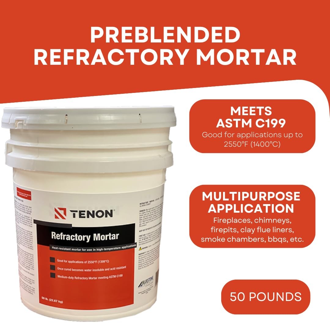 Refractory Mortar - High Temperature Mix for Fireplaces, Fire Pits, Chimneys,...