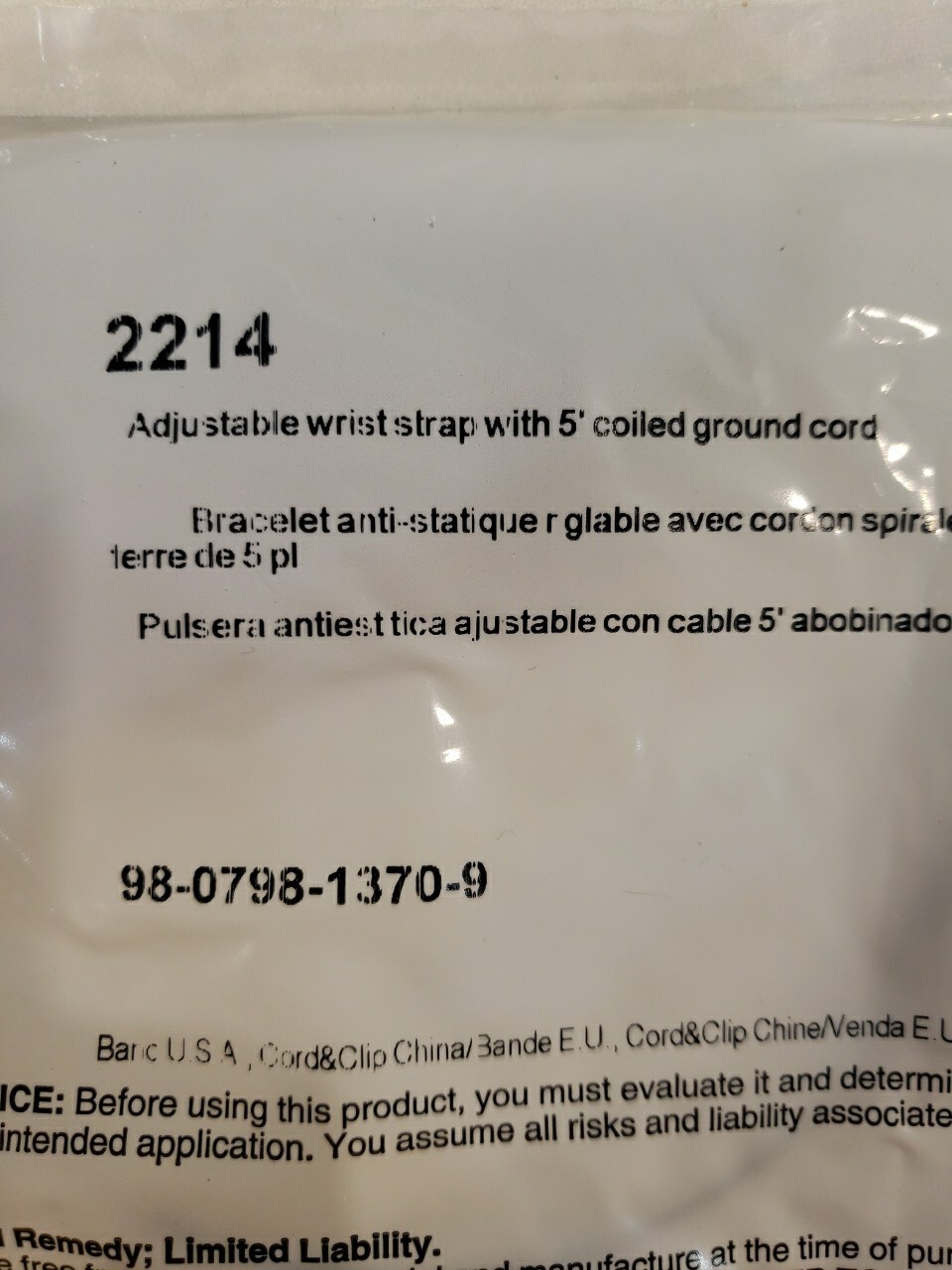 3M 2214 Adjustable Wrist Strap With 5ft Coiled Ground Cord Electrostatic Safety