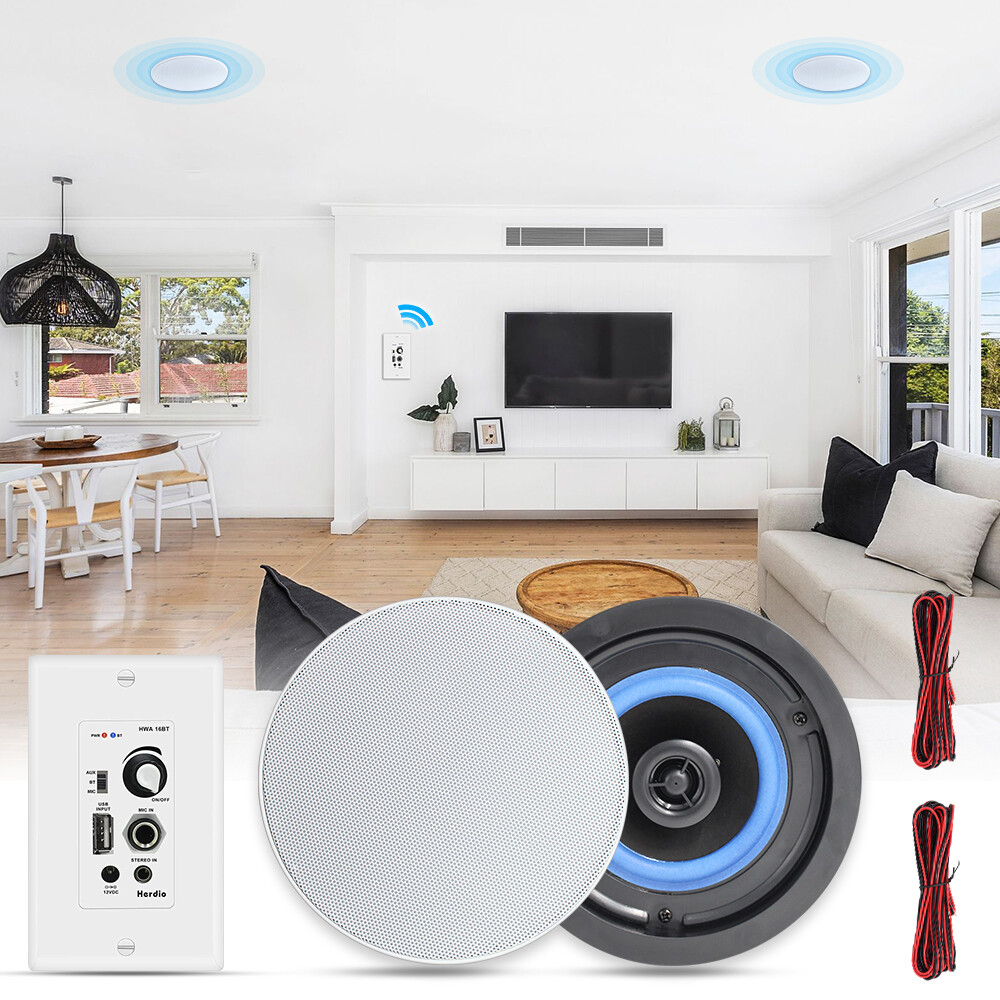 Herdio Bluetooth Ceiling Speakers Wired 4" 2-Way w/ 4-Channel Amplifier Receiver
