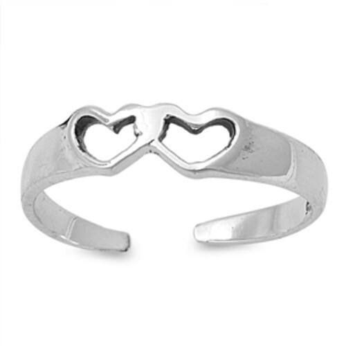 Hearts Design Adjustable Toe Ring Genuine Sterling Silver 925 Height 4 mm