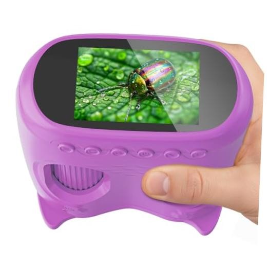 2-in-1 Kids Microscope Telescope,  2.0" 1000X Digital Microscope for Purple