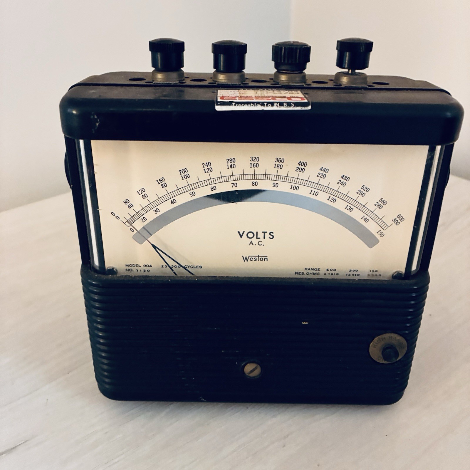 Vintage Weston Model 904 No 7130 AC Voltmeter – 150/300/600 Range Untested Used
