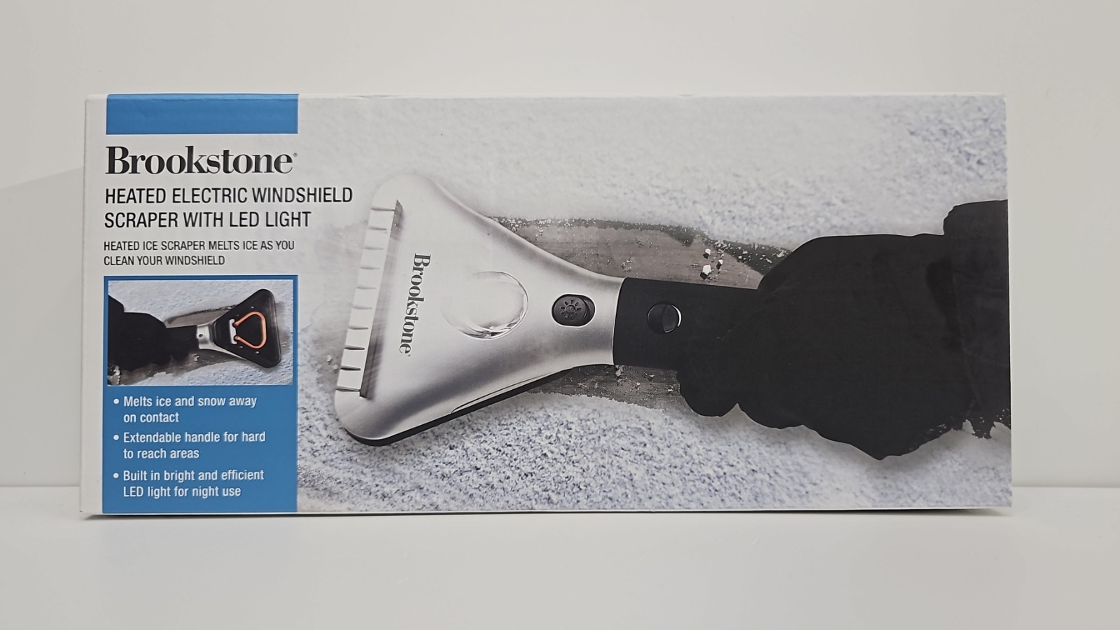 Heated Electric Windshield Scraper with LED Light, Snow Ice Melter By Brookstone