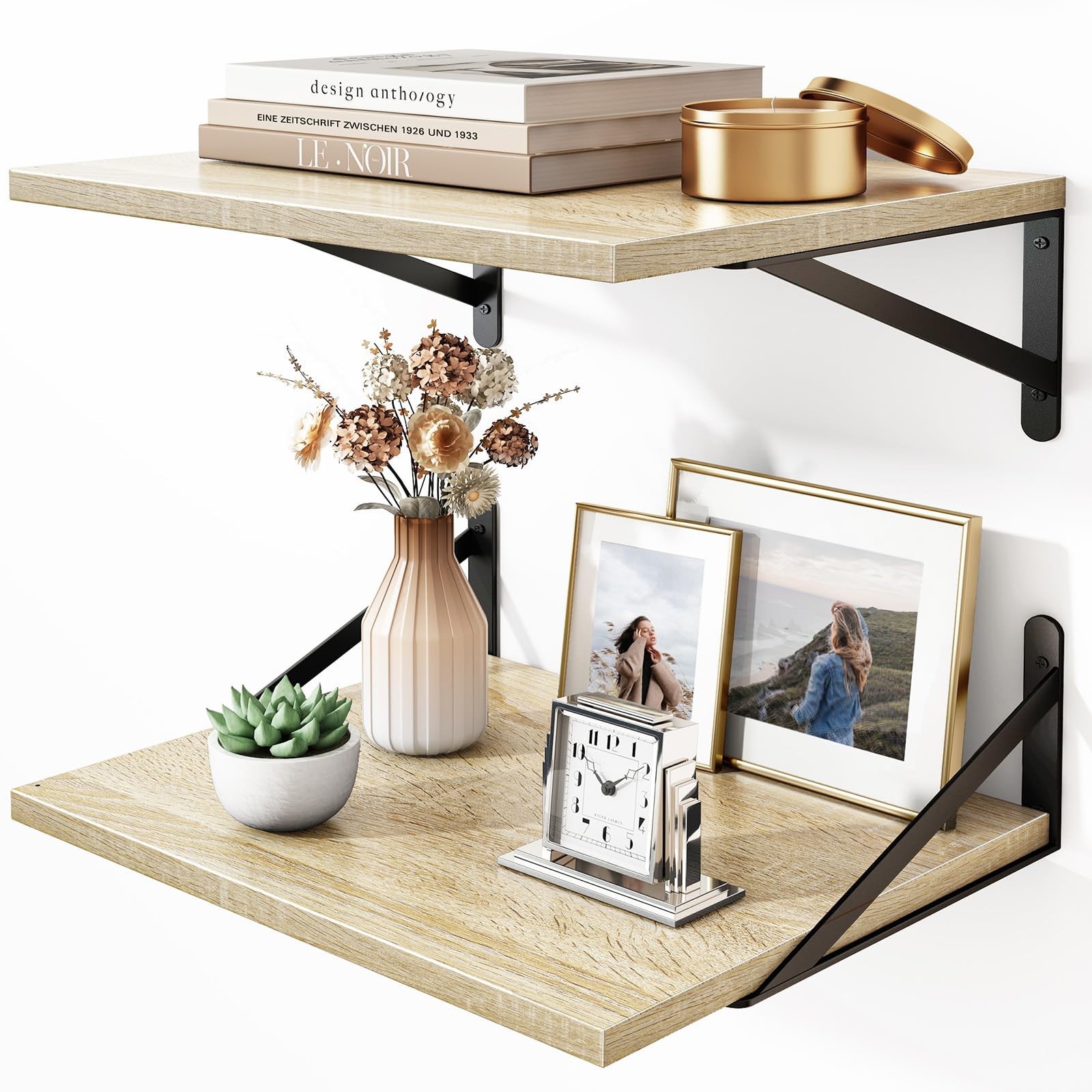 Rustic Brown Floating Shelves For Wall Large 15.7x11.8x0.6 Inch Wood Shelf