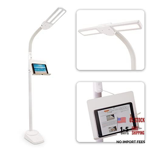 Dual Shade LED Floor Lamp with Adjustable Stand—White Daylight LEDs—White